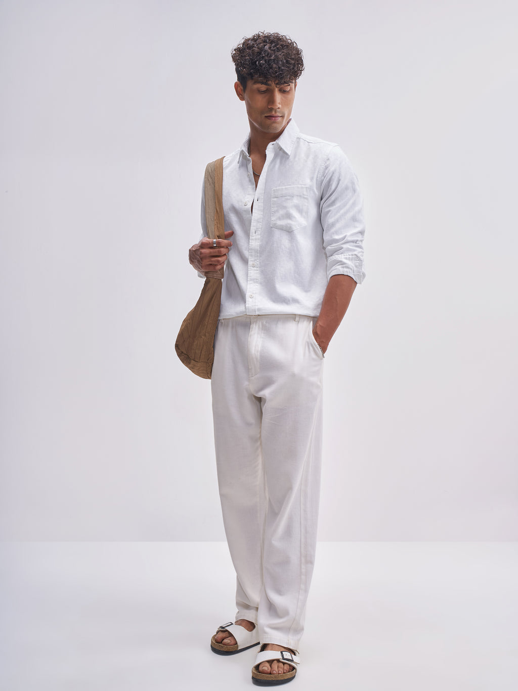 Highlander Men White Self Design Slim Fit Casual Shirt - White - Image 2