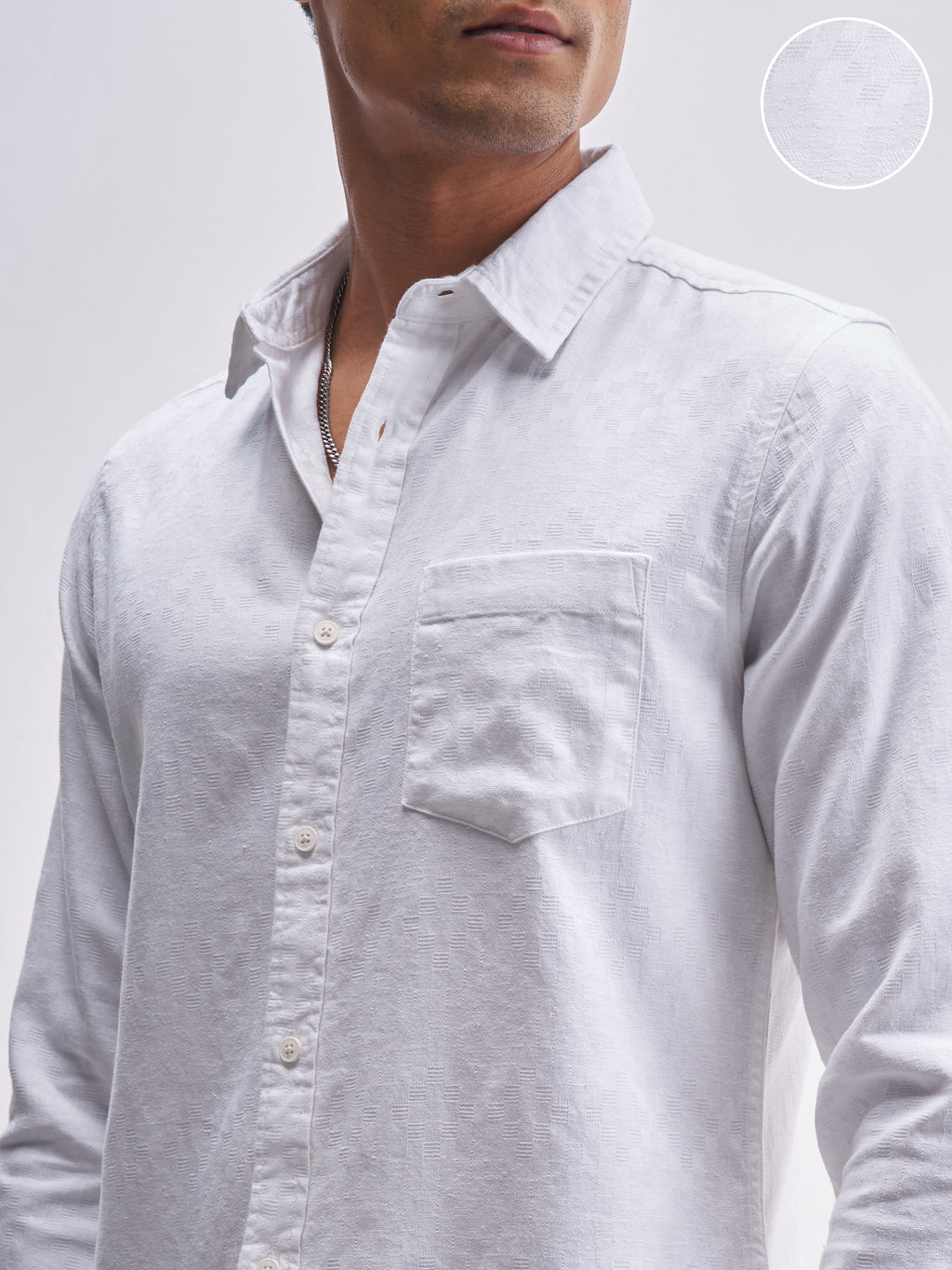 Highlander Men White Self Design Slim Fit Casual Shirt - White - Image 5