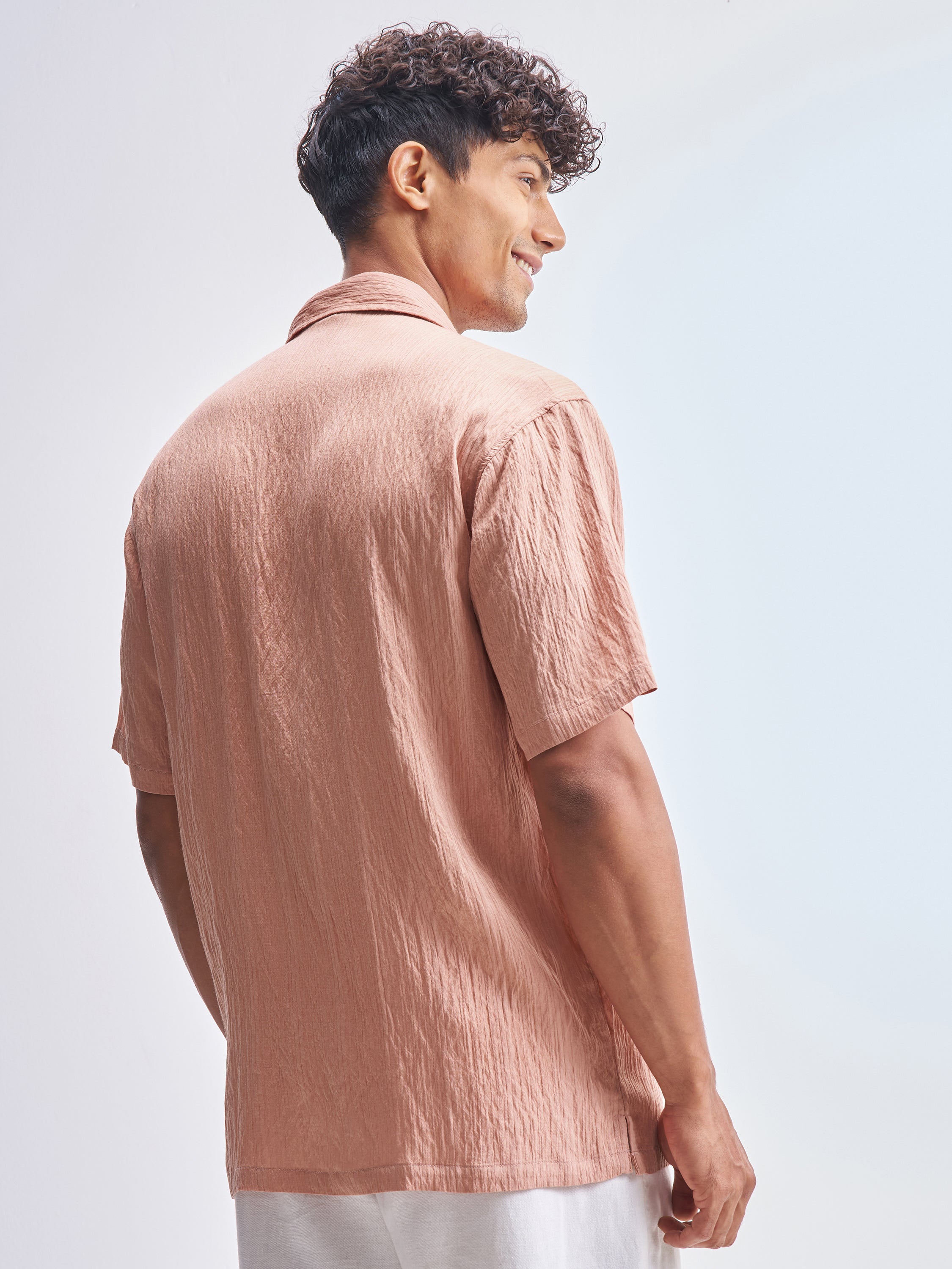 Highlander Men Peach Crushed Relaxed Fit Casual Shirt - Peach - Image 3