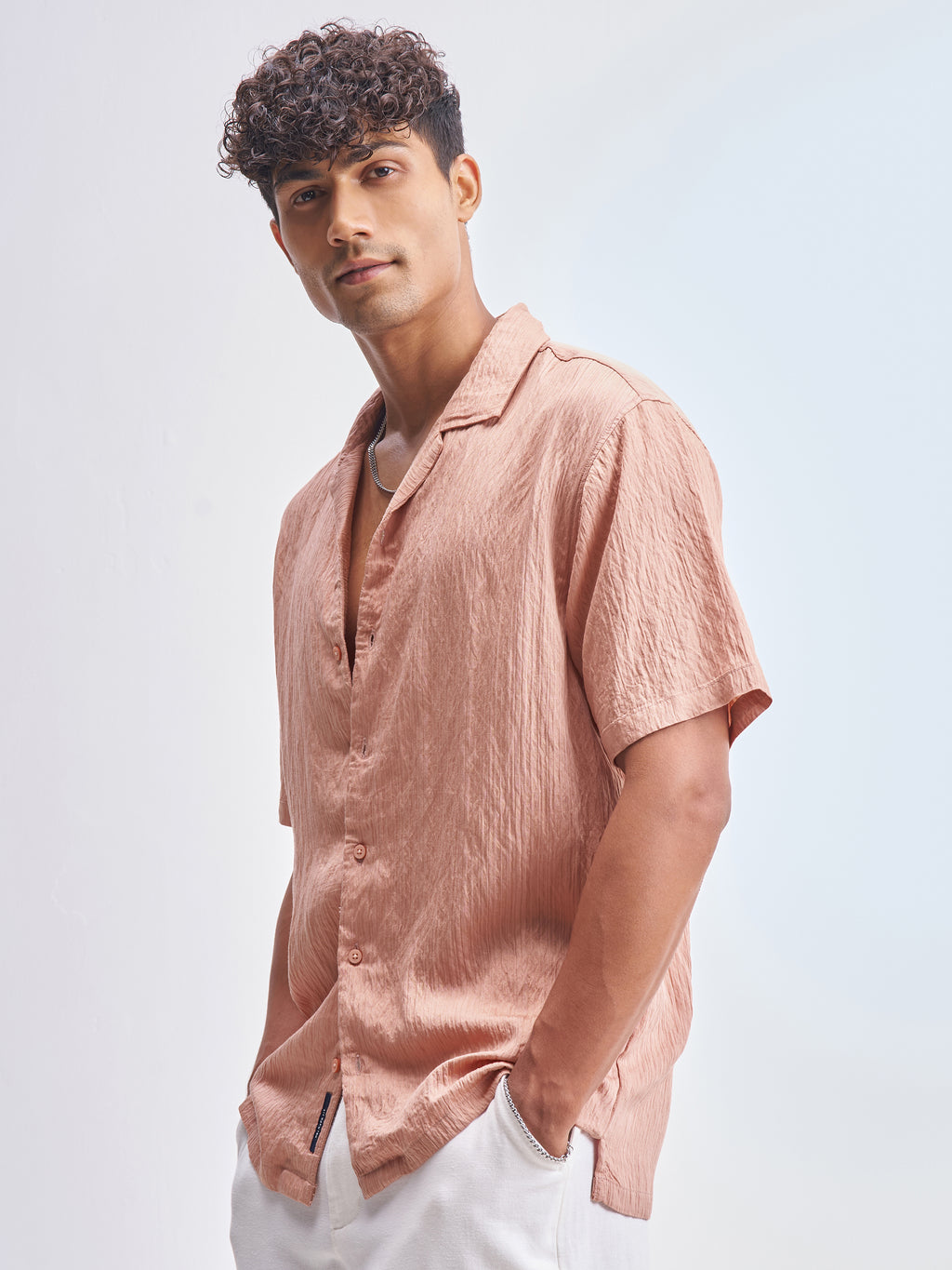 Highlander Men Peach Crushed Relaxed Fit Casual Shirt - Peach - Image 4