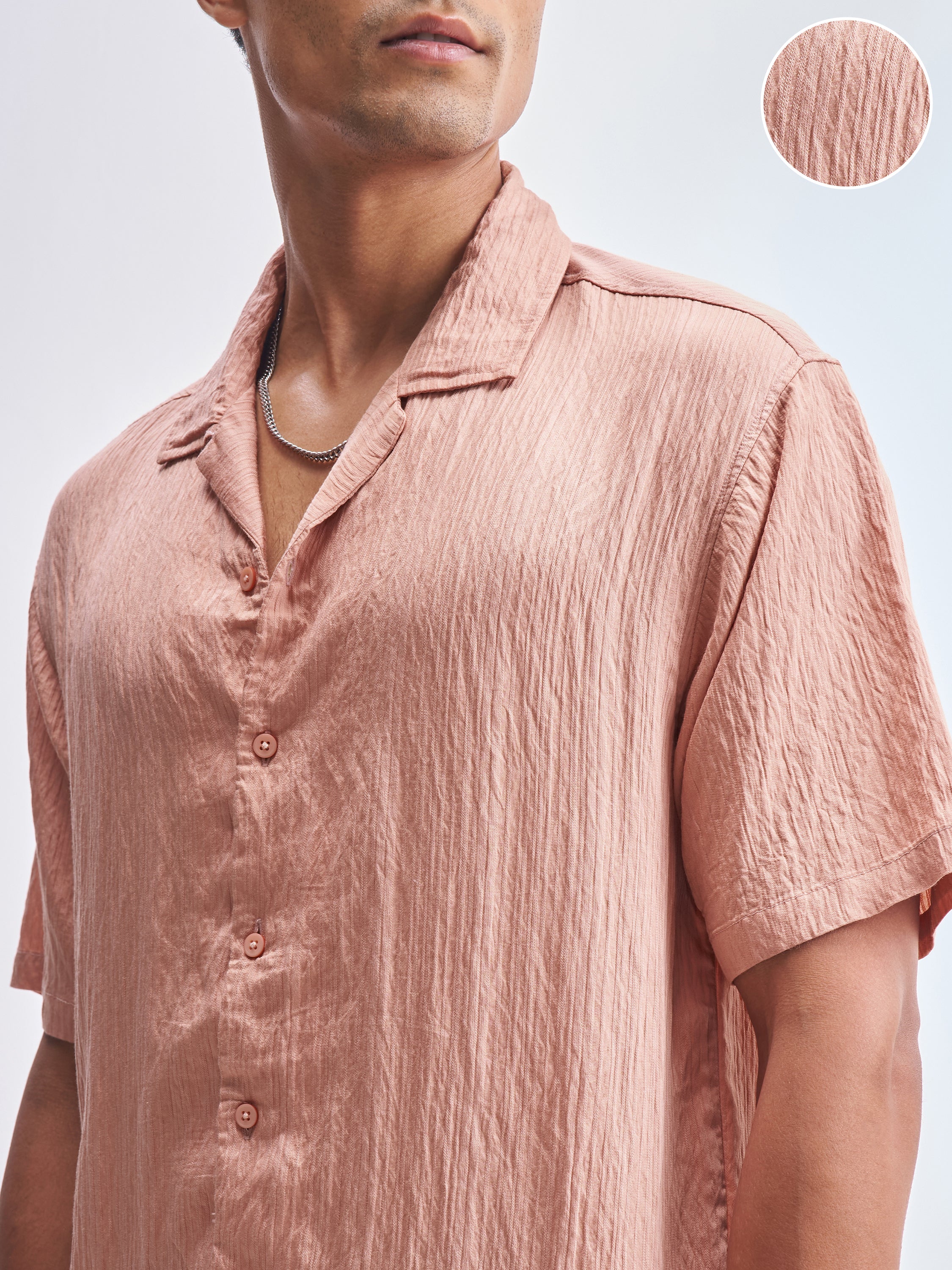 Highlander Men Peach Crushed Relaxed Fit Casual Shirt - Peach - Image 5