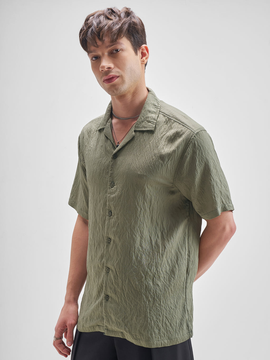 Highlander Men Green Self Design Relaxed Fit Casual Shirt - Green - Image 4