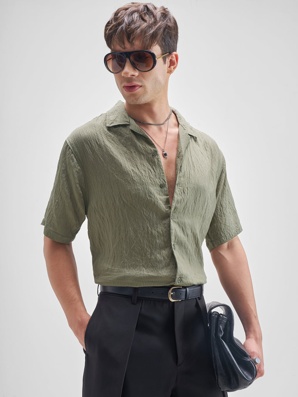 Highlander Men Green Self Design Relaxed Fit Casual Shirt - Green - Image 6