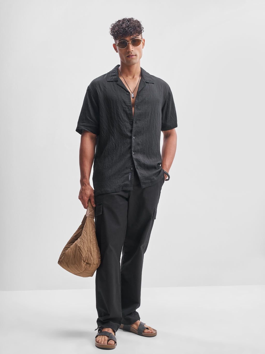 Highlander Men Black Self Design Relaxed Fit Casual Shirt - Black - Image 2