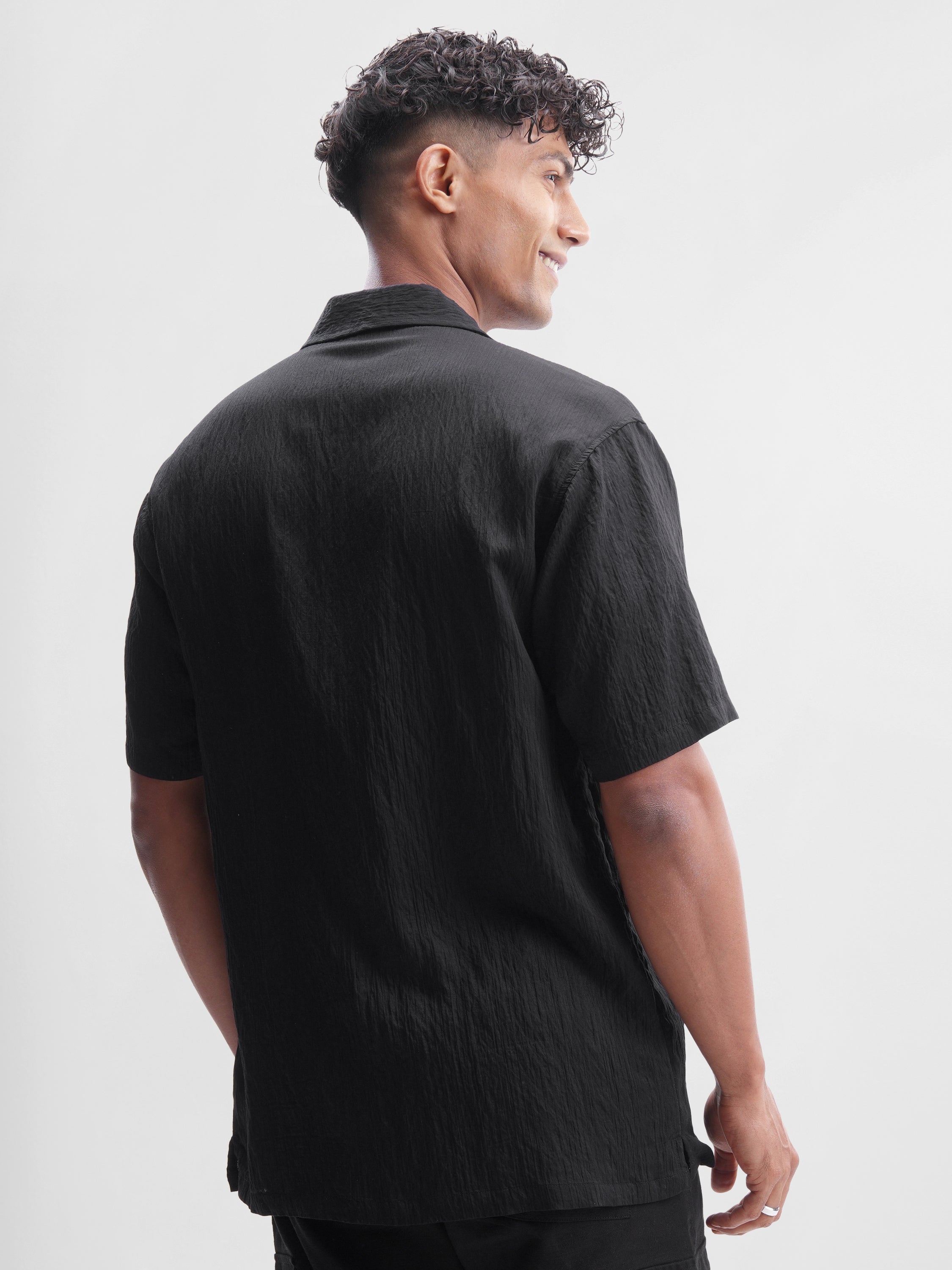 Highlander Men Black Self Design Relaxed Fit Casual Shirt - Black - Image 3