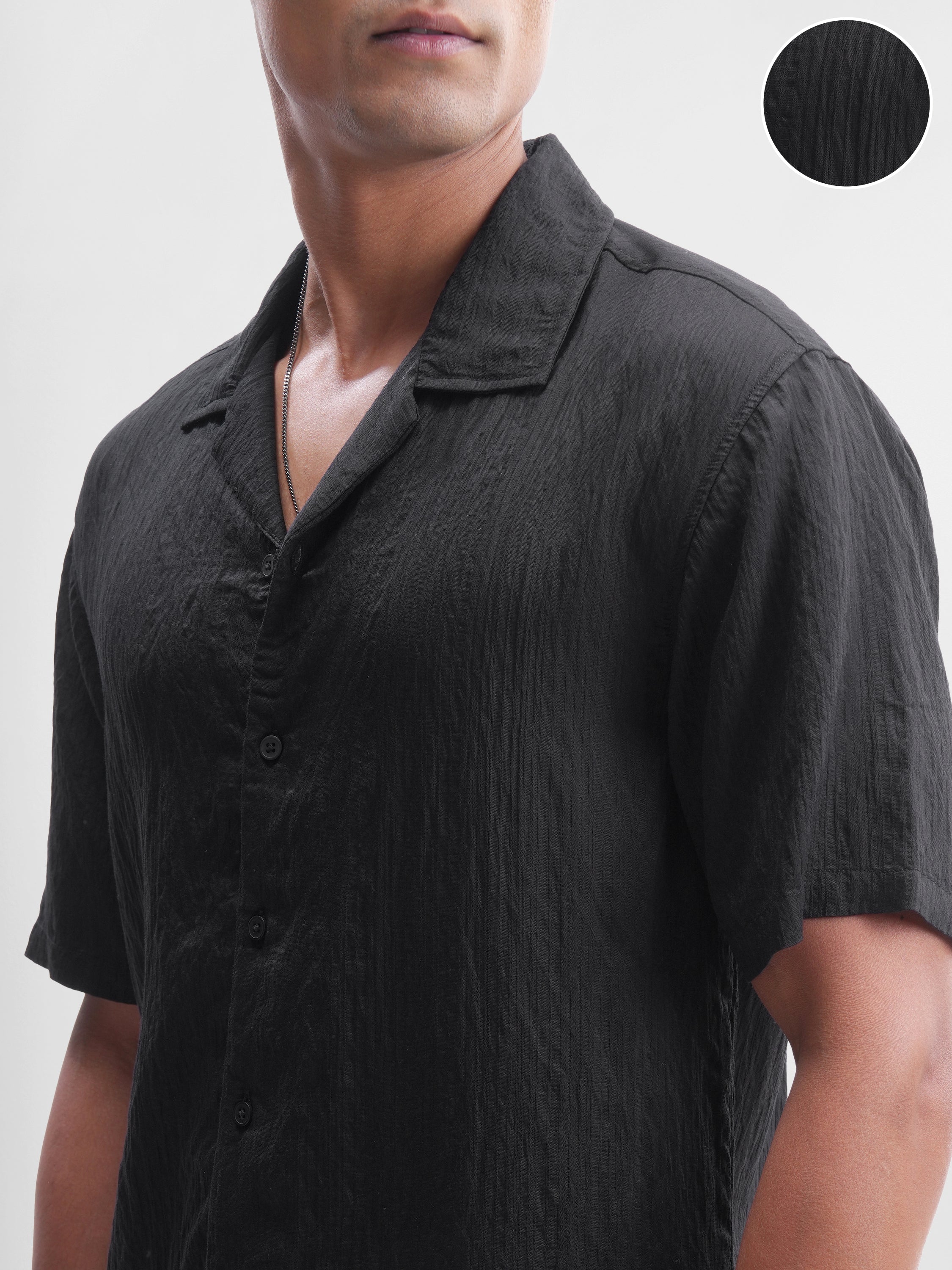 Highlander Men Black Self Design Relaxed Fit Casual Shirt - Black - Image 5