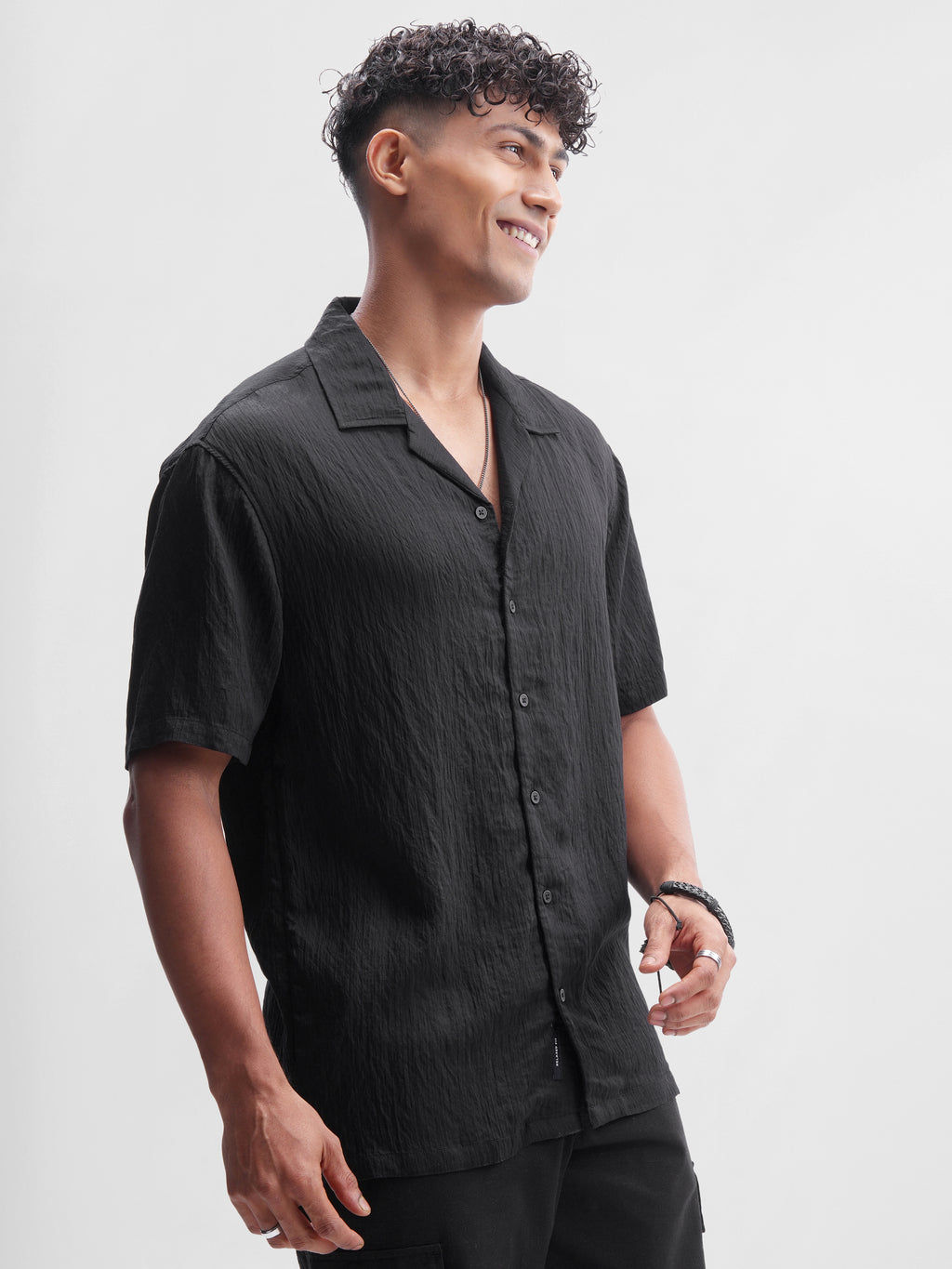 Highlander Men Black Self Design Relaxed Fit Casual Shirt - Black - Image 6