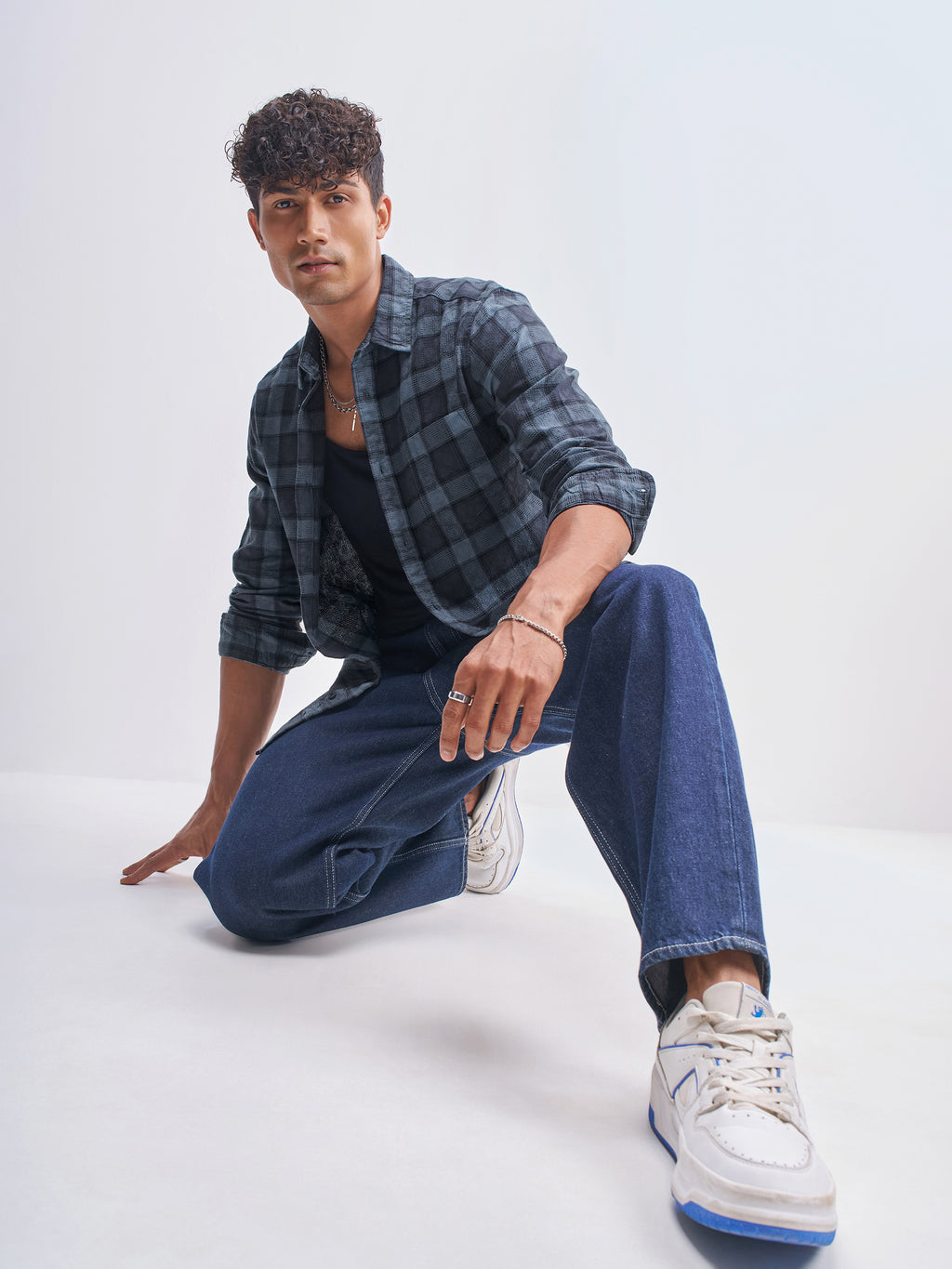 Highlander Men Blue Checked Slim Fit Casual Shirt - Blue - Image 2