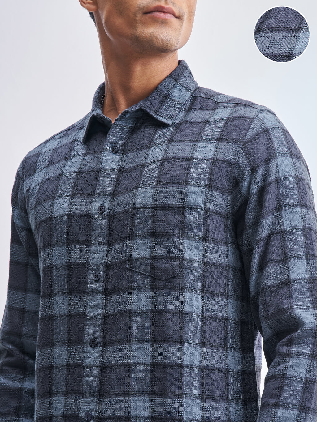 Highlander Men Blue Checked Slim Fit Casual Shirt - Blue - Image 5