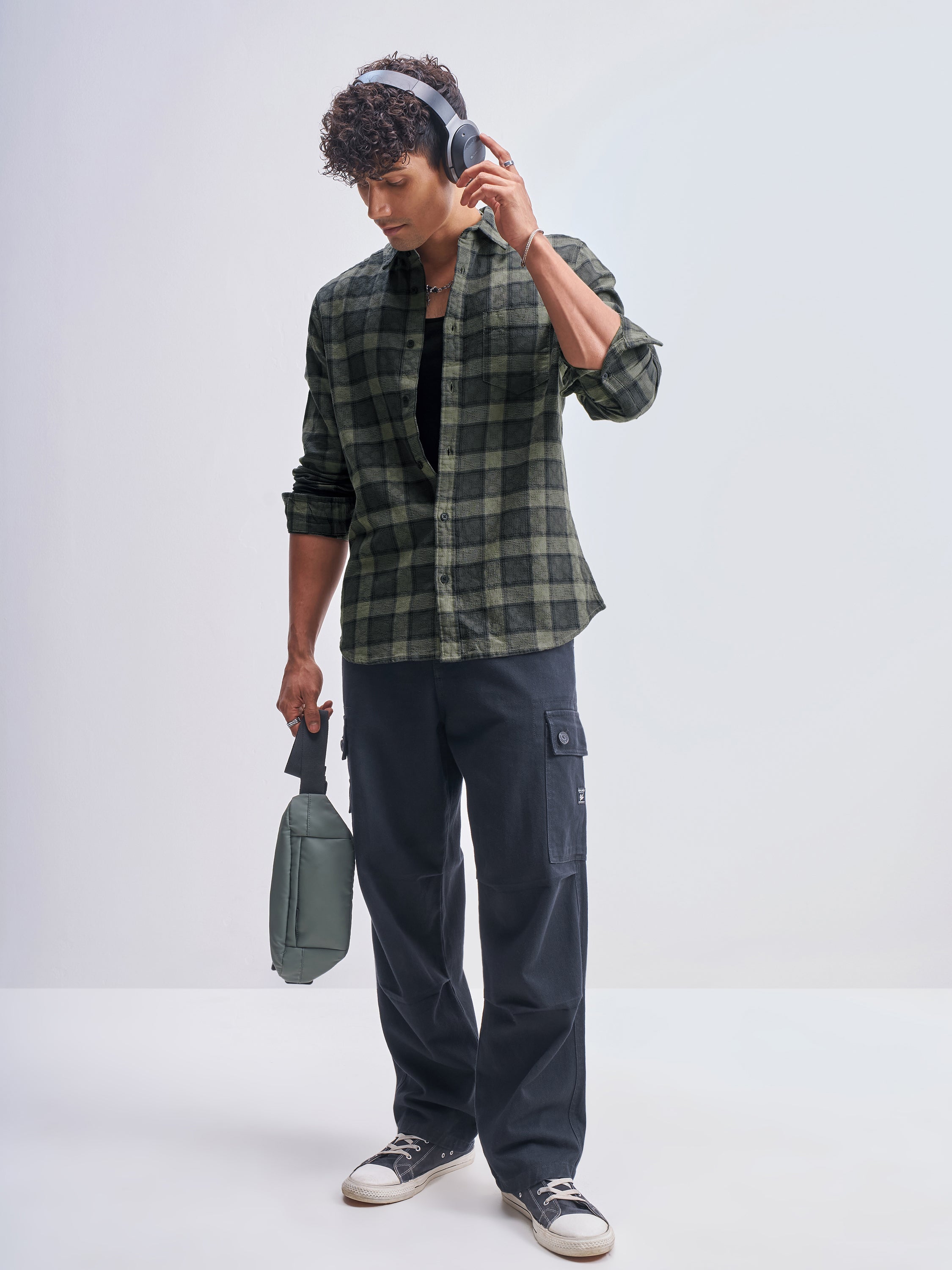 Highlander Men Olive Checked Slim Fit Casual Shirt - Olive - Image 2