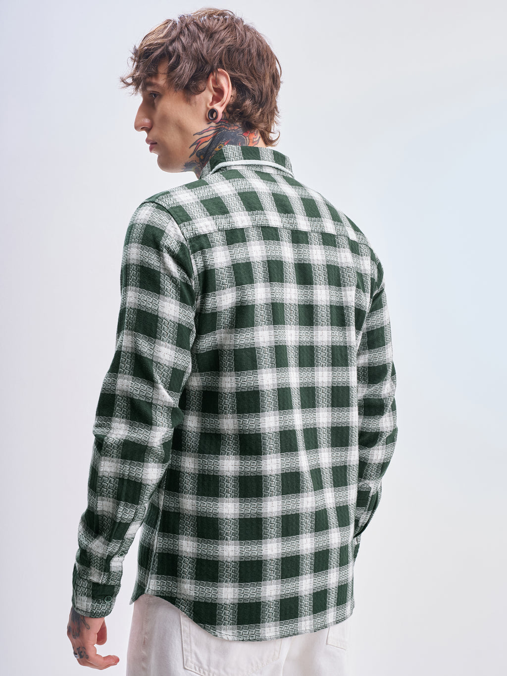 Highlander Men Green Checked Slim Fit Casual Shirt - Green - Image 3
