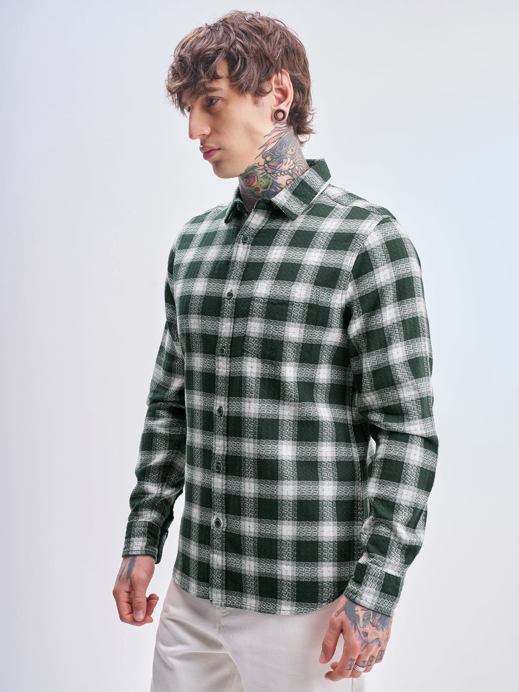 Highlander Men Green Checked Slim Fit Casual Shirt - Green - Image 4