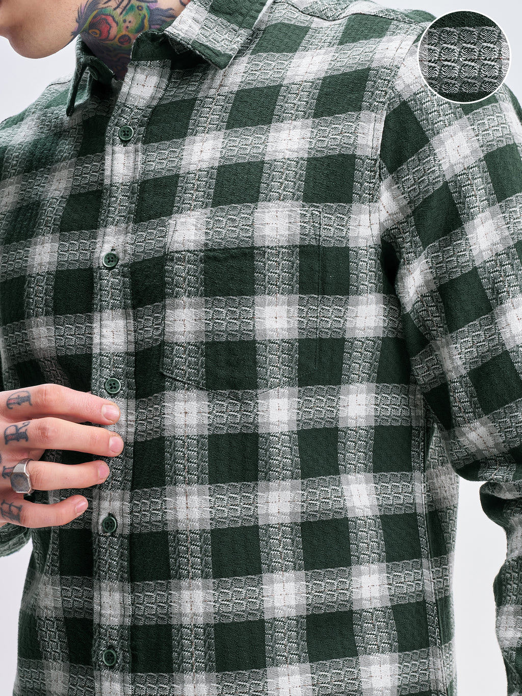 Highlander Men Green Checked Slim Fit Casual Shirt - Green - Image 5