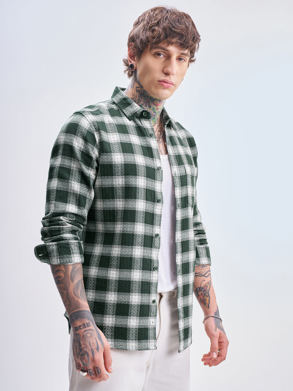 Highlander Men Green Checked Slim Fit Casual Shirt - Green - Image 6