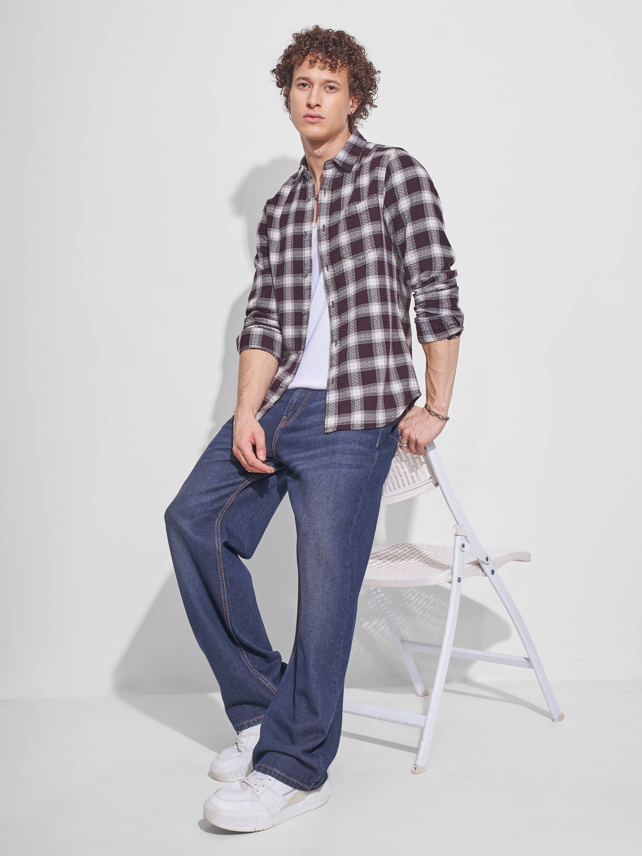 Highlander Men Purple Checked Slim Fit Casual Shirt - Purple - Image 2