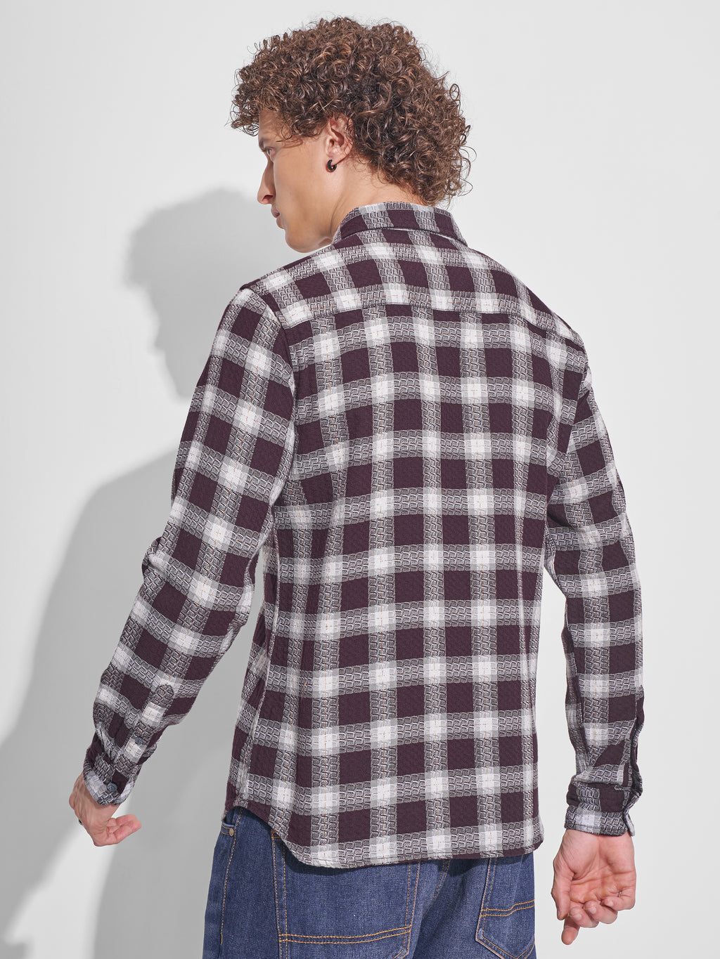 Highlander Men Purple Checked Slim Fit Casual Shirt - Purple - Image 3