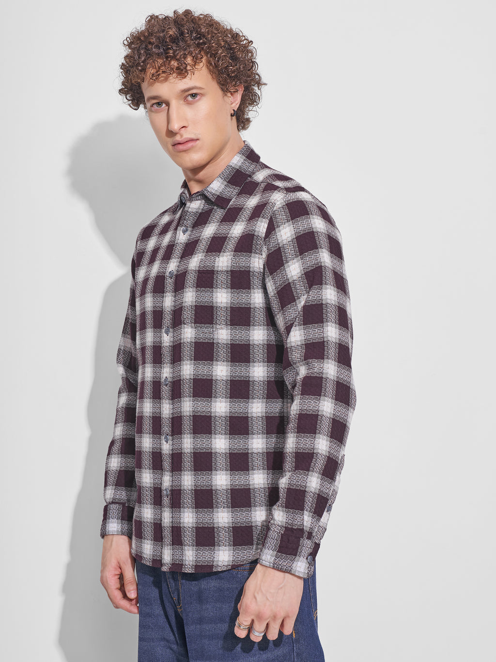 Highlander Men Purple Checked Slim Fit Casual Shirt - Purple - Image 4