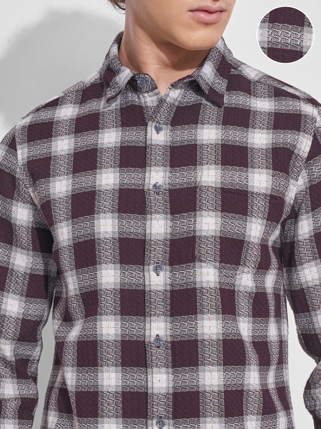 Highlander Men Purple Checked Slim Fit Casual Shirt - Purple - Image 5