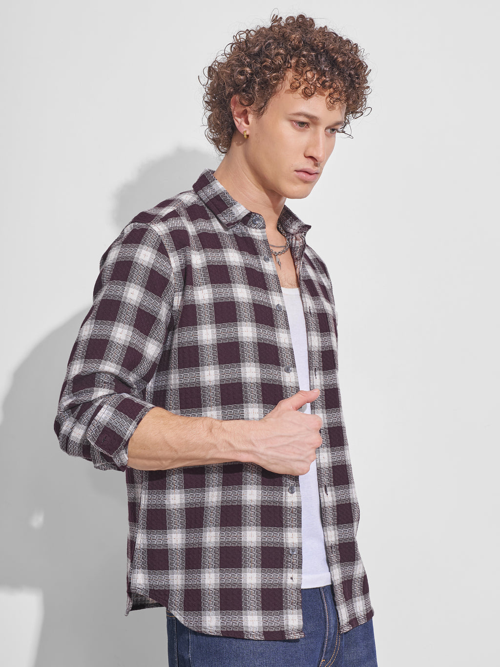 Highlander Men Purple Checked Slim Fit Casual Shirt - Purple - Image 6