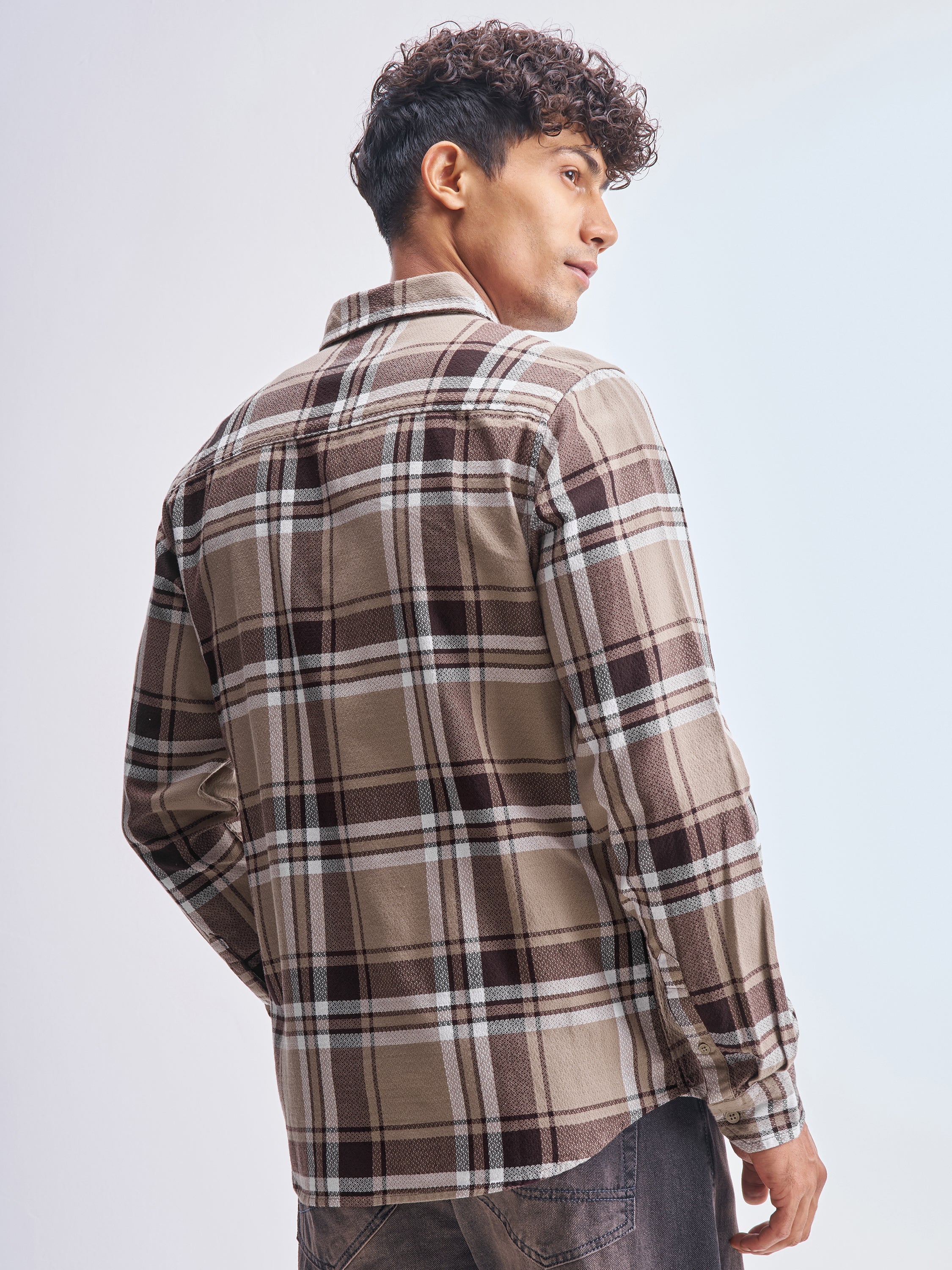 Highlander Men Khaki Checked Slim Fit Casual Shirt - Khaki - Image 3