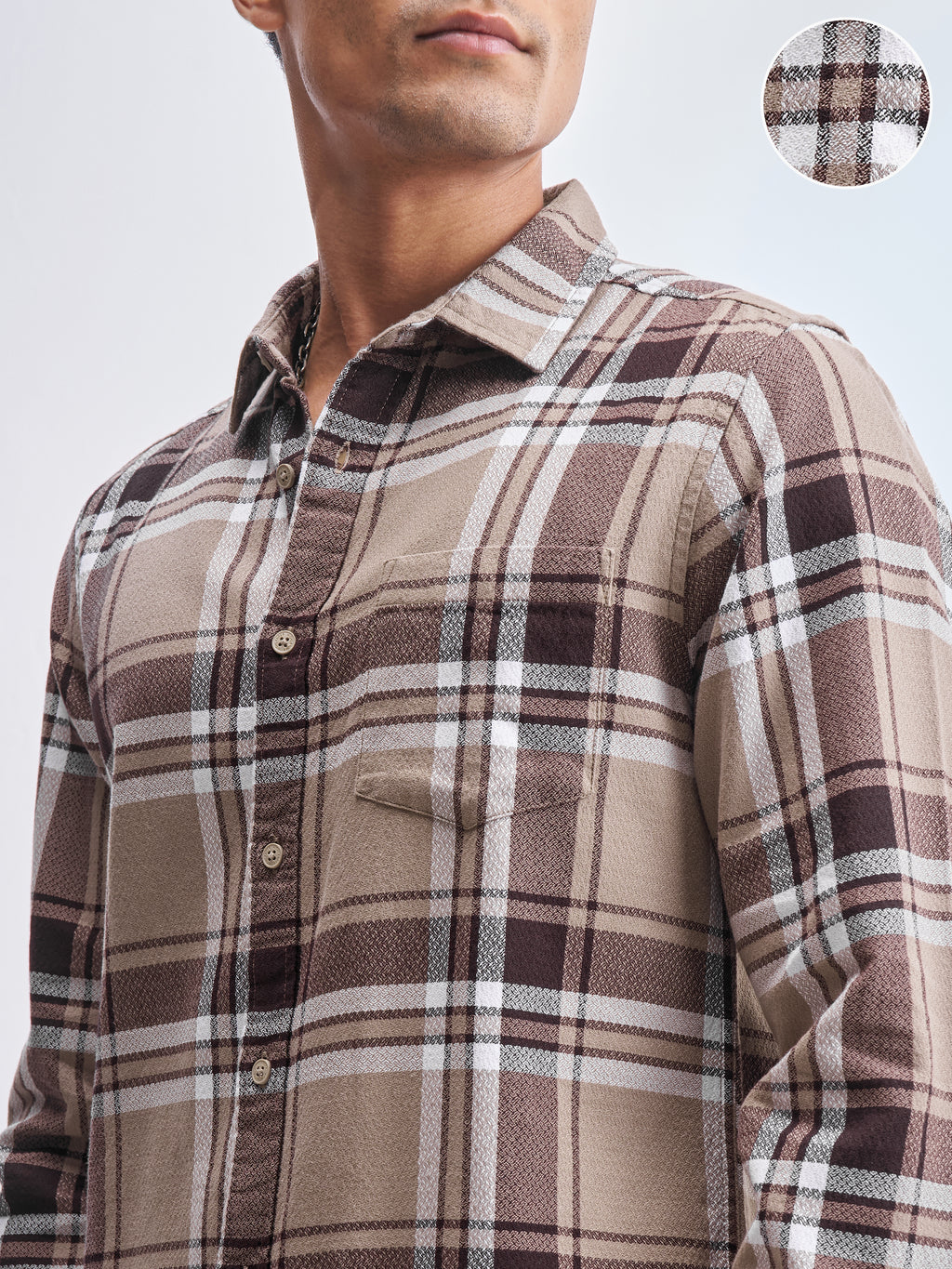 Highlander Men Khaki Checked Slim Fit Casual Shirt - Khaki - Image 5