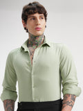 Highlander Men Green Self Design Slim Fit Casual Shirt - Green - Image 1