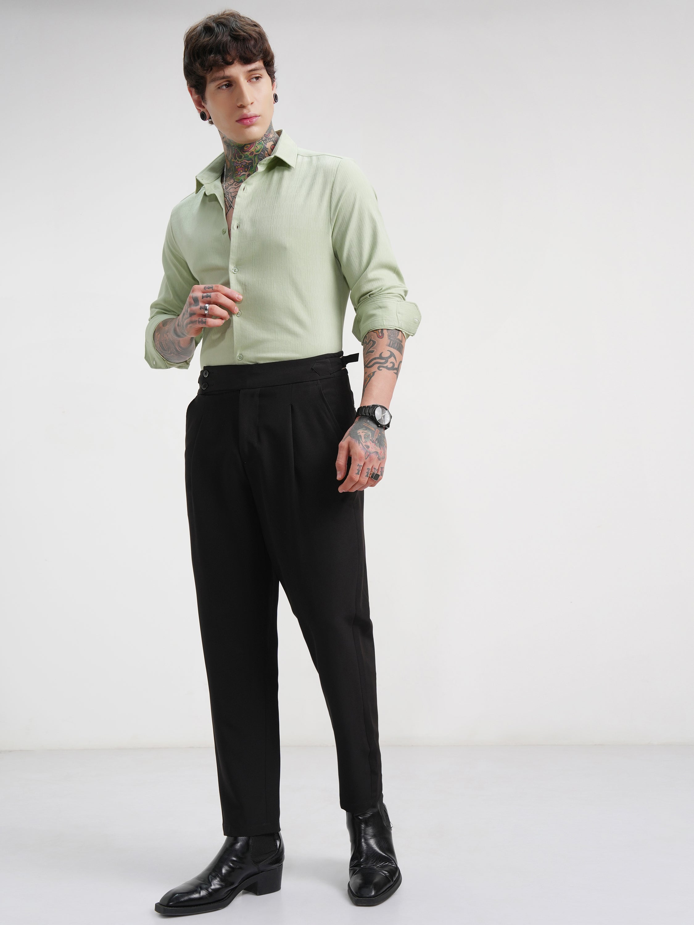Highlander Men Green Self Design Slim Fit Casual Shirt - Green - Image 2