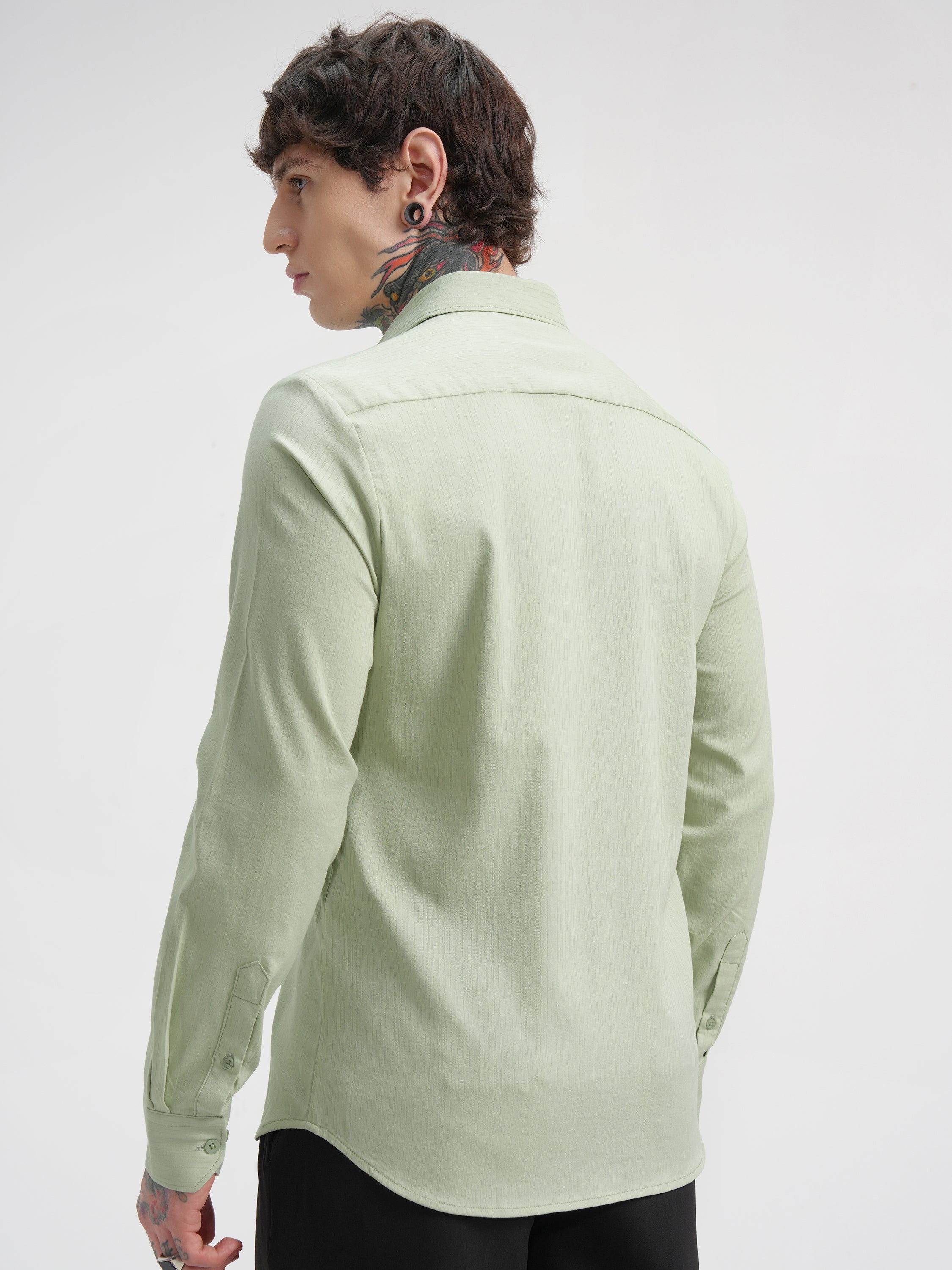 Highlander Men Green Self Design Slim Fit Casual Shirt - Green - Image 3