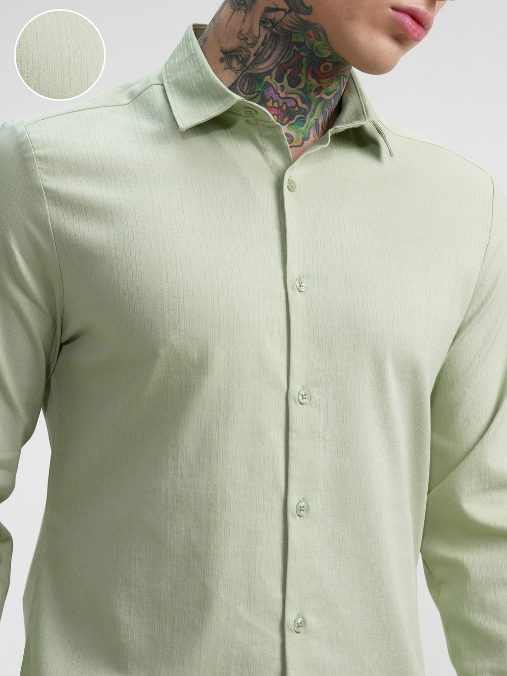 Highlander Men Green Self Design Slim Fit Casual Shirt - Green - Image 5