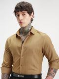 Highlander Men Mustard Self Design Slim Fit Casual Shirt - Mustard - Image 1