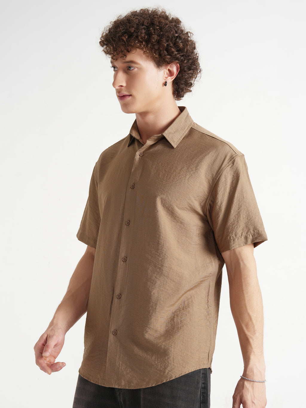 Highlander Men Khaki Self Design Relaxed Fit Casual Shirt - Khaki - Image 4
