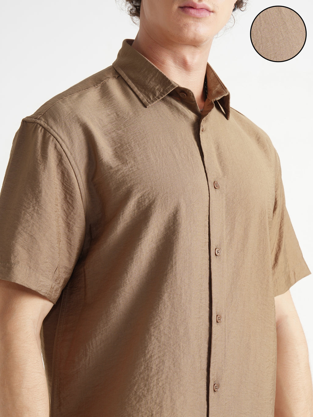 Highlander Men Khaki Self Design Relaxed Fit Casual Shirt - Khaki - Image 5