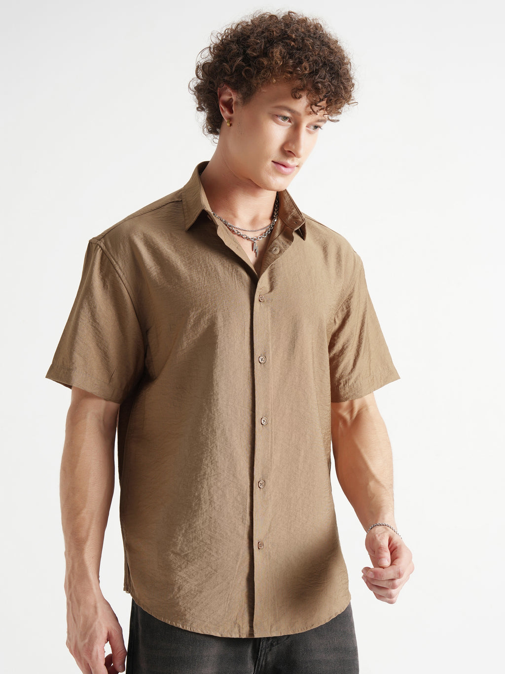 Highlander Men Khaki Self Design Relaxed Fit Casual Shirt - Khaki - Image 6