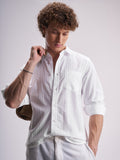 Highlander Men White Self Design Relaxed Fit Casual Shirt - White - Image 1