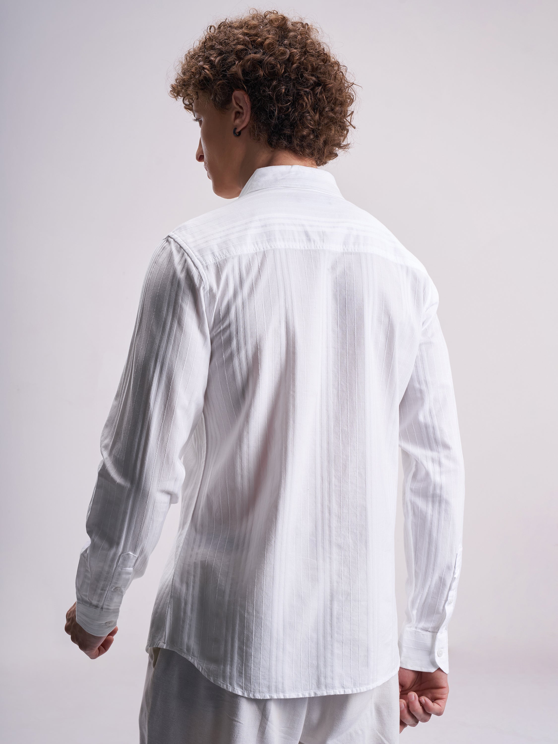 Highlander Men White Self Design Relaxed Fit Casual Shirt - White - Image 3