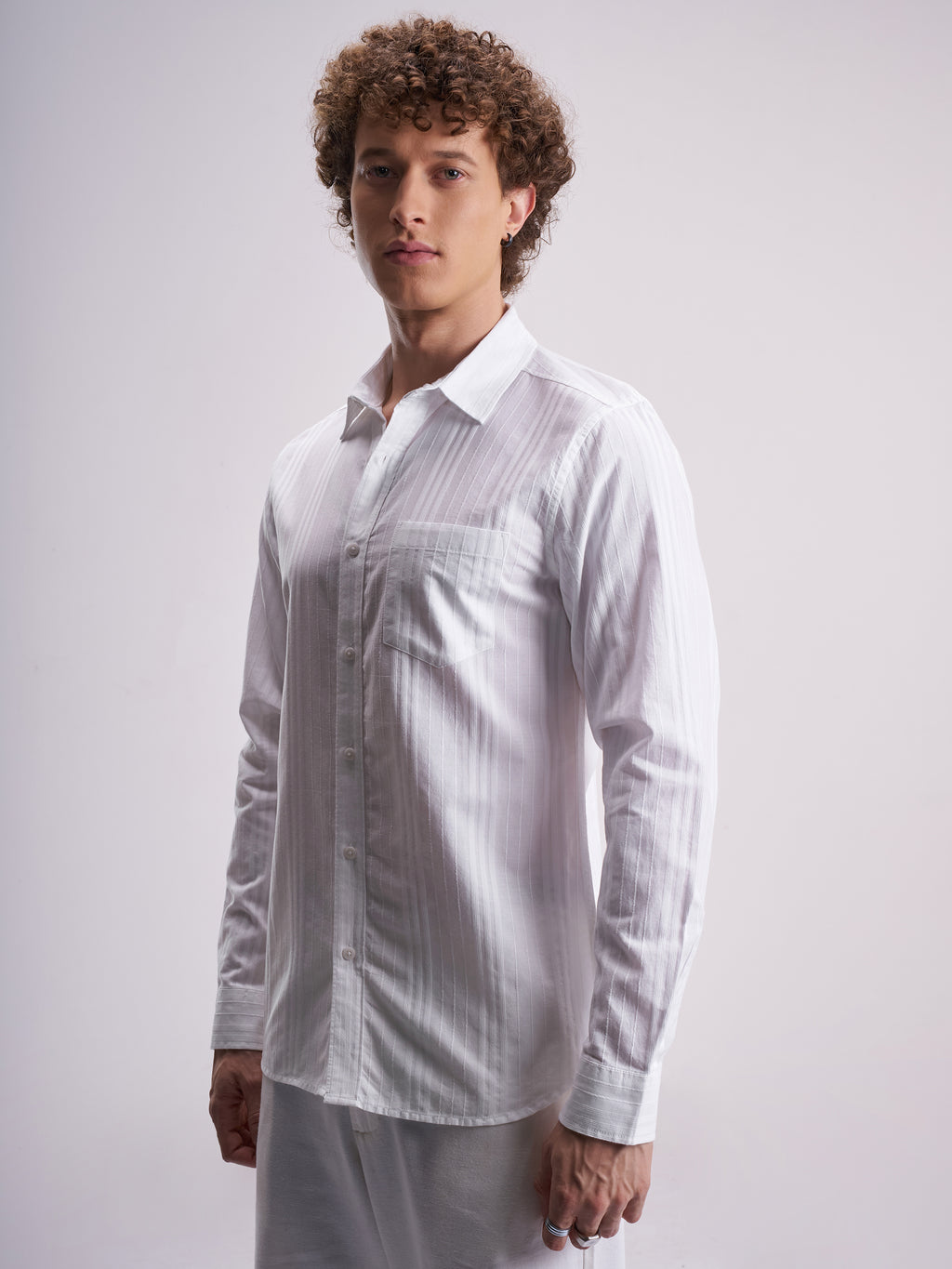 Highlander Men White Self Design Relaxed Fit Casual Shirt - White - Image 4