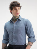 Highlander Men Blue Self Design Relaxed Fit Casual Shirt - Blue - Image 1