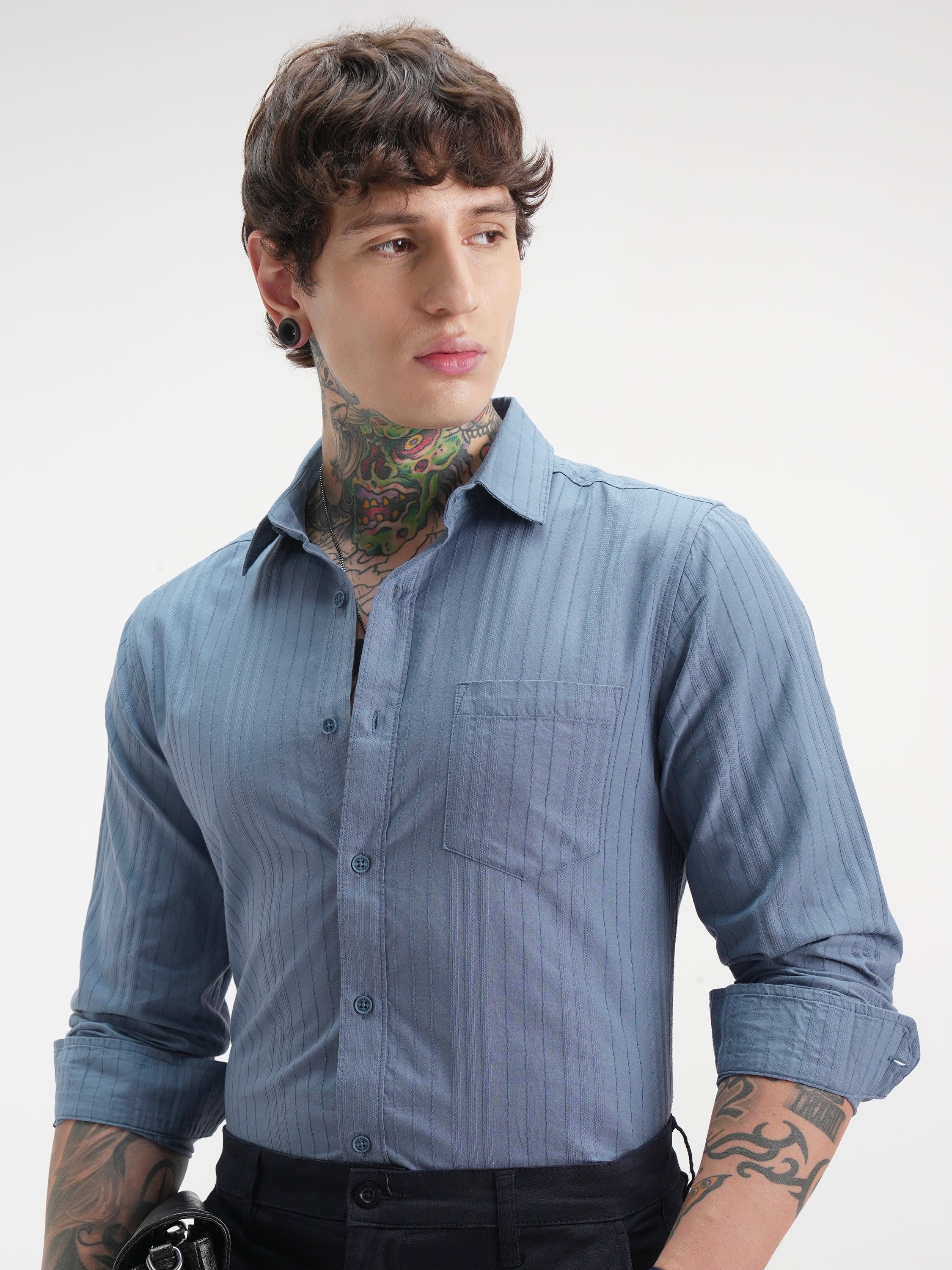 Highlander Men Blue Self Design Relaxed Fit Casual Shirt - Blue - Image 1