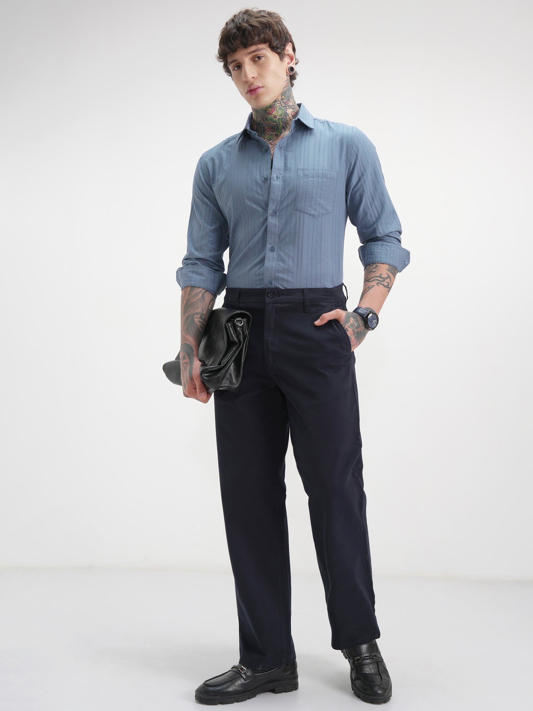 Highlander Men Blue Self Design Relaxed Fit Casual Shirt - Blue - Image 2
