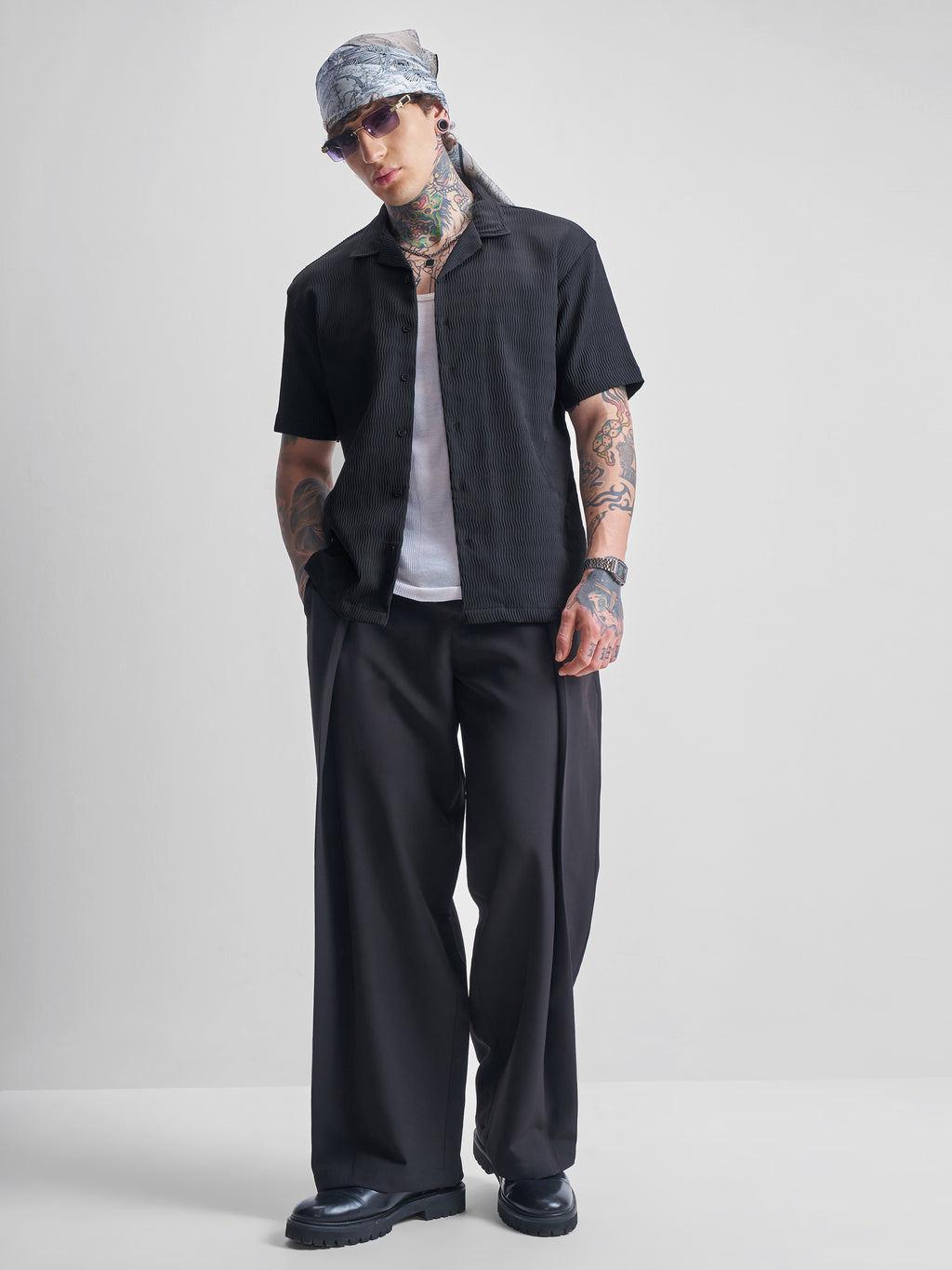 Highlander Men Black Self Design Relaxed Fit Casual Shirt - Black - Image 2