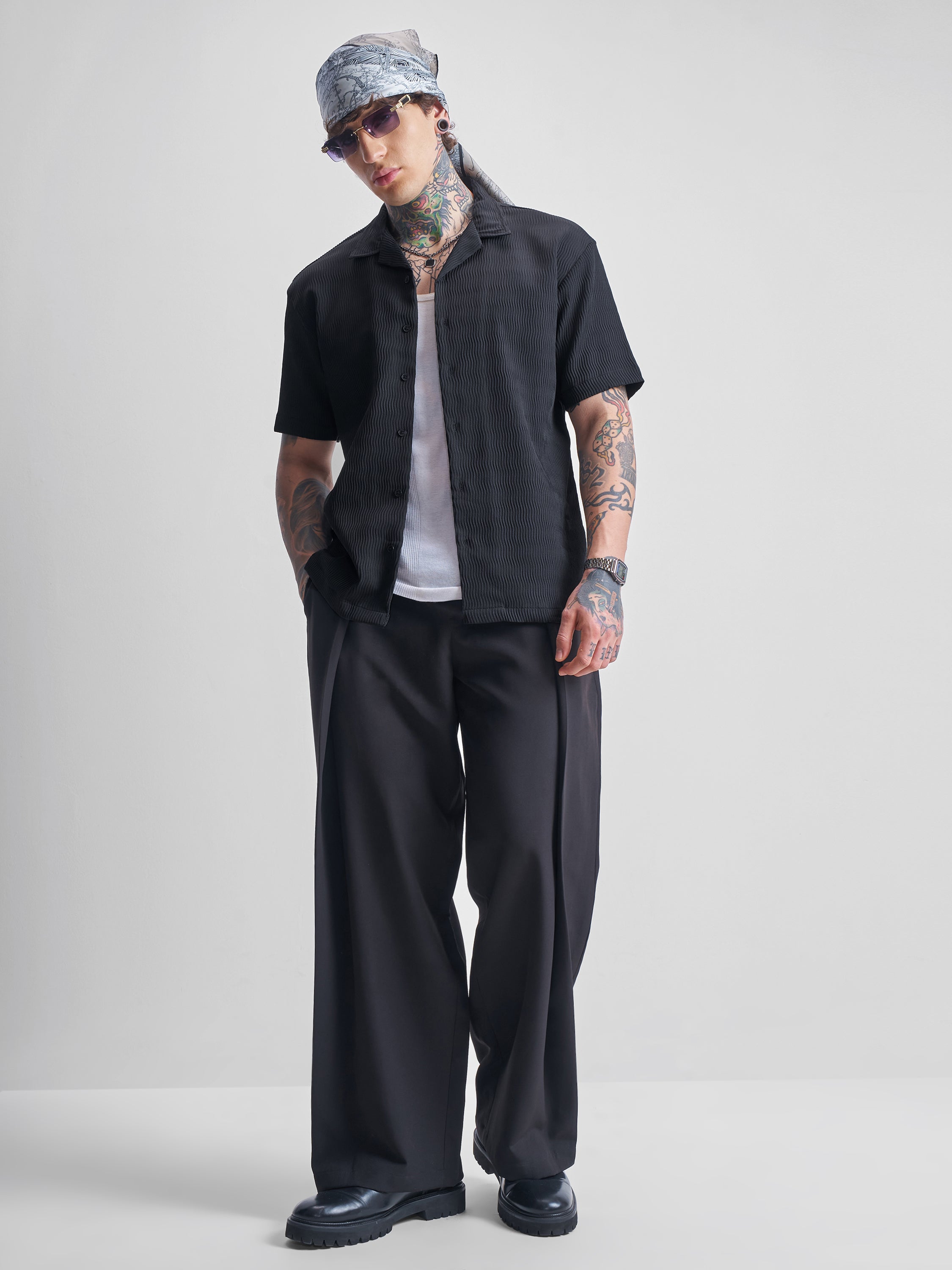 Highlander Men Black Self Design Relaxed Fit Casual Shirt - Black - Image 2