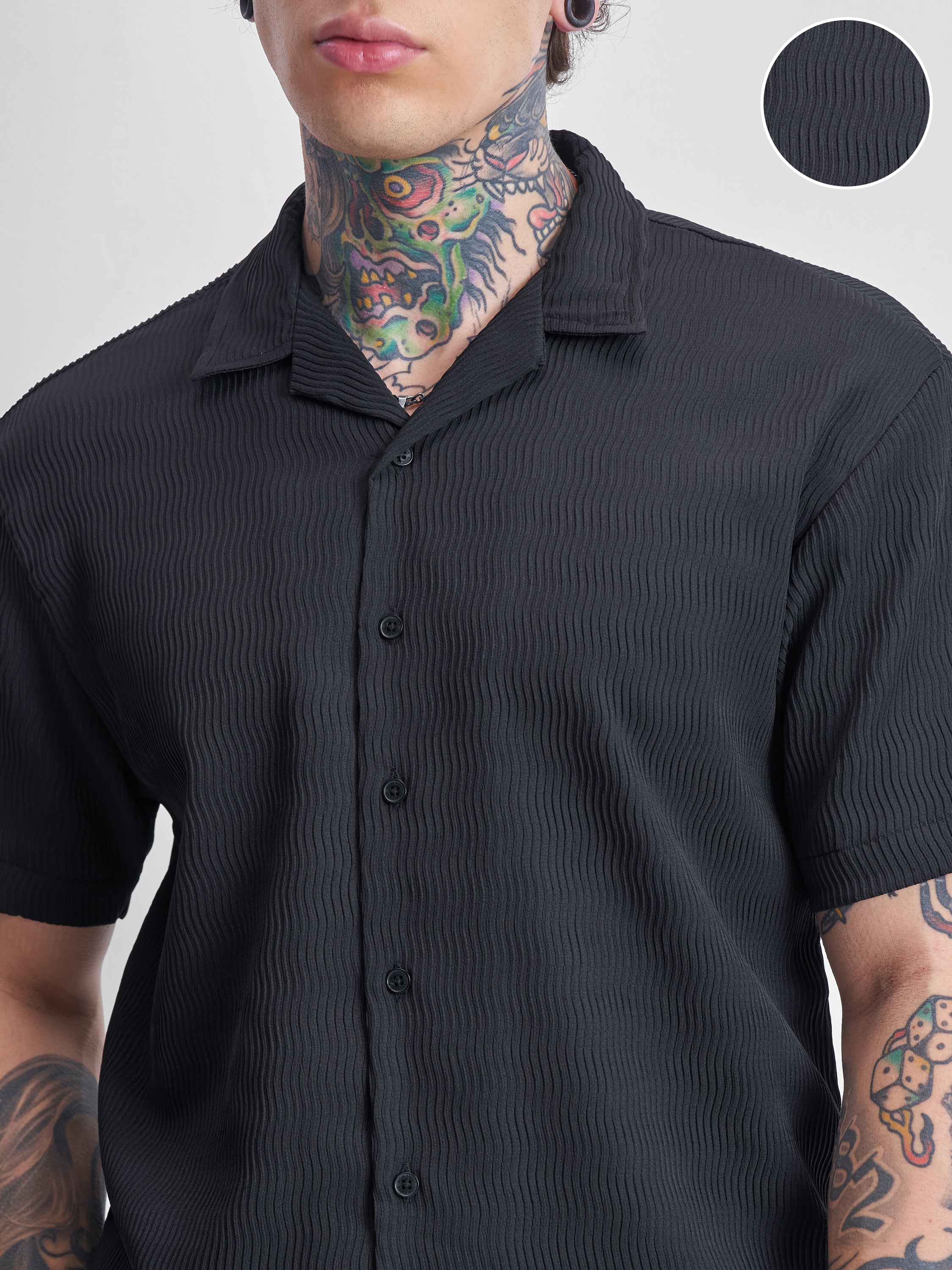 Highlander Men Black Self Design Relaxed Fit Casual Shirt - Black - Image 5