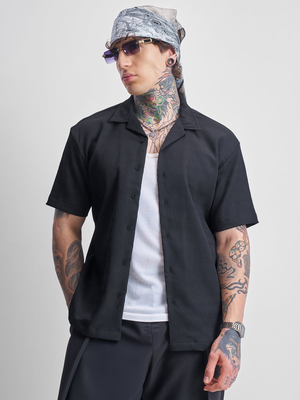 Highlander Men Black Self Design Relaxed Fit Casual Shirt - Black - Image 6