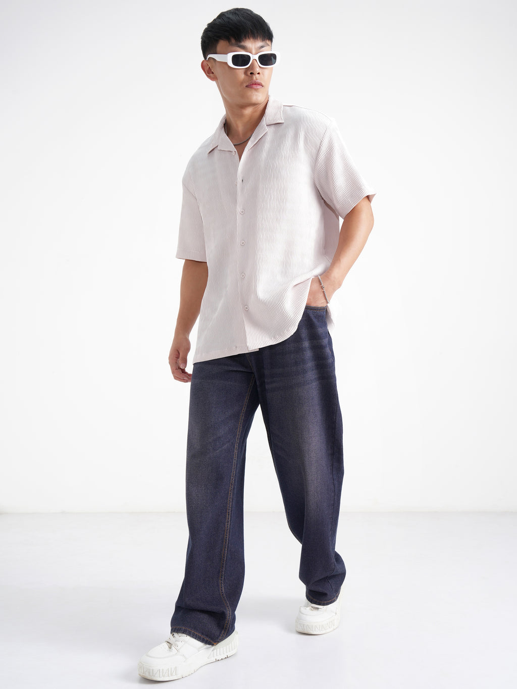 Highlander Men Cream Self Design Relaxed Fit Casual Shirt - Cream - Image 2