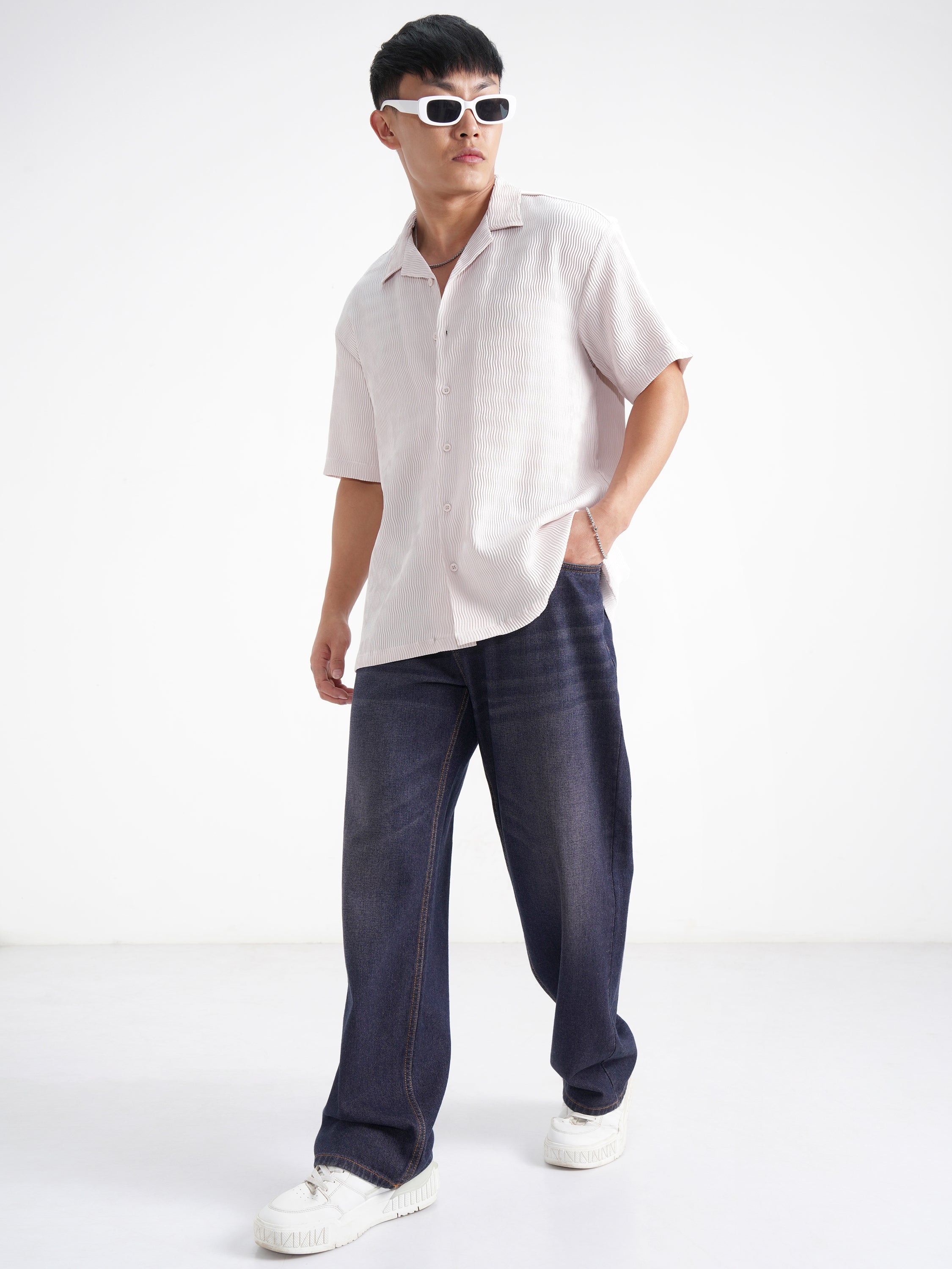 Highlander Men Cream Self Design Relaxed Fit Casual Shirt - Cream - Image 2