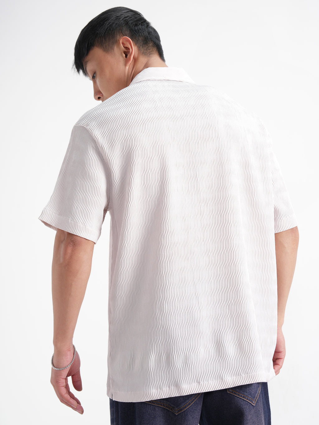 Highlander Men Cream Self Design Relaxed Fit Casual Shirt - Cream - Image 3