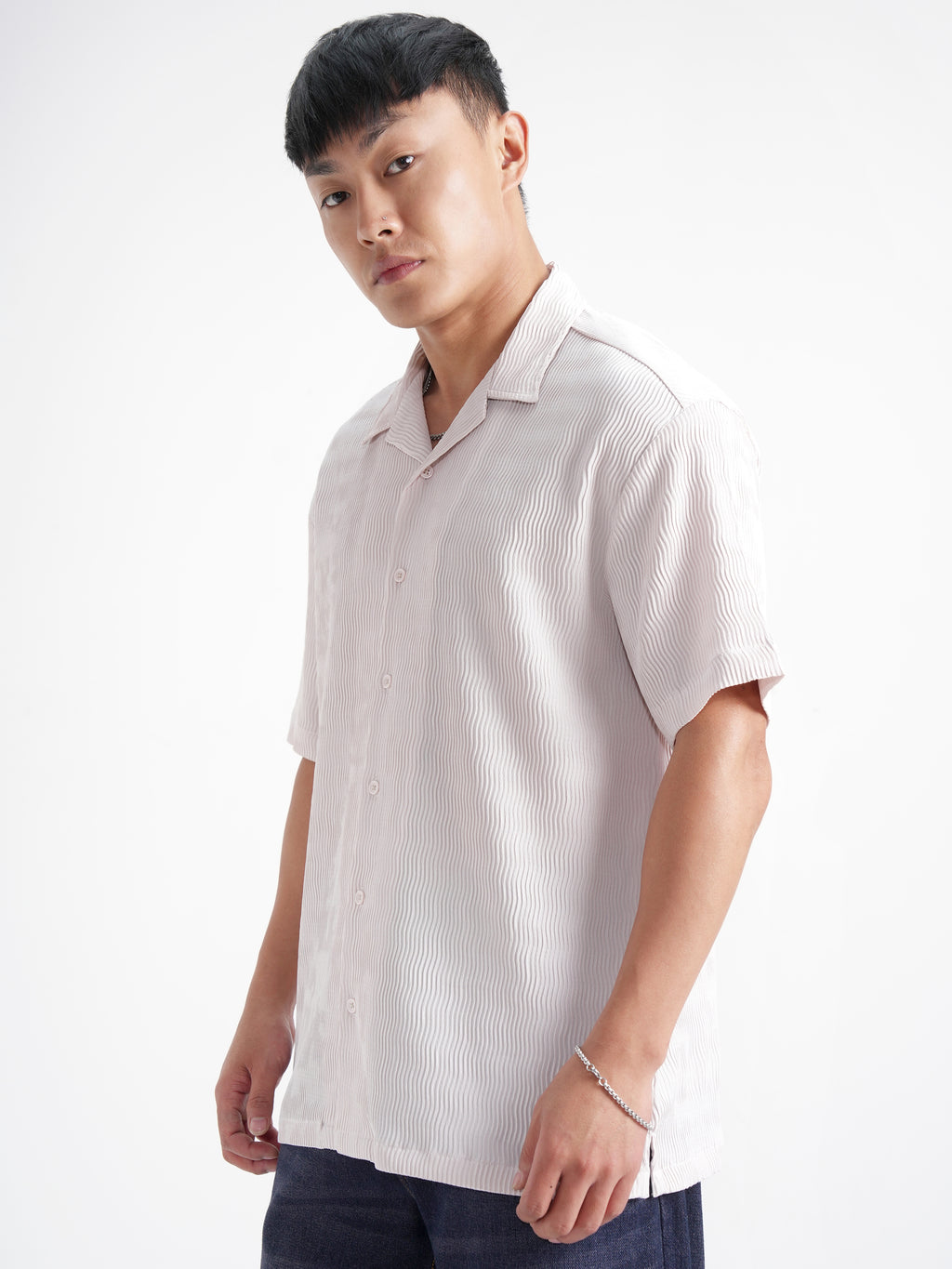 Highlander Men Cream Self Design Relaxed Fit Casual Shirt - Cream - Image 4