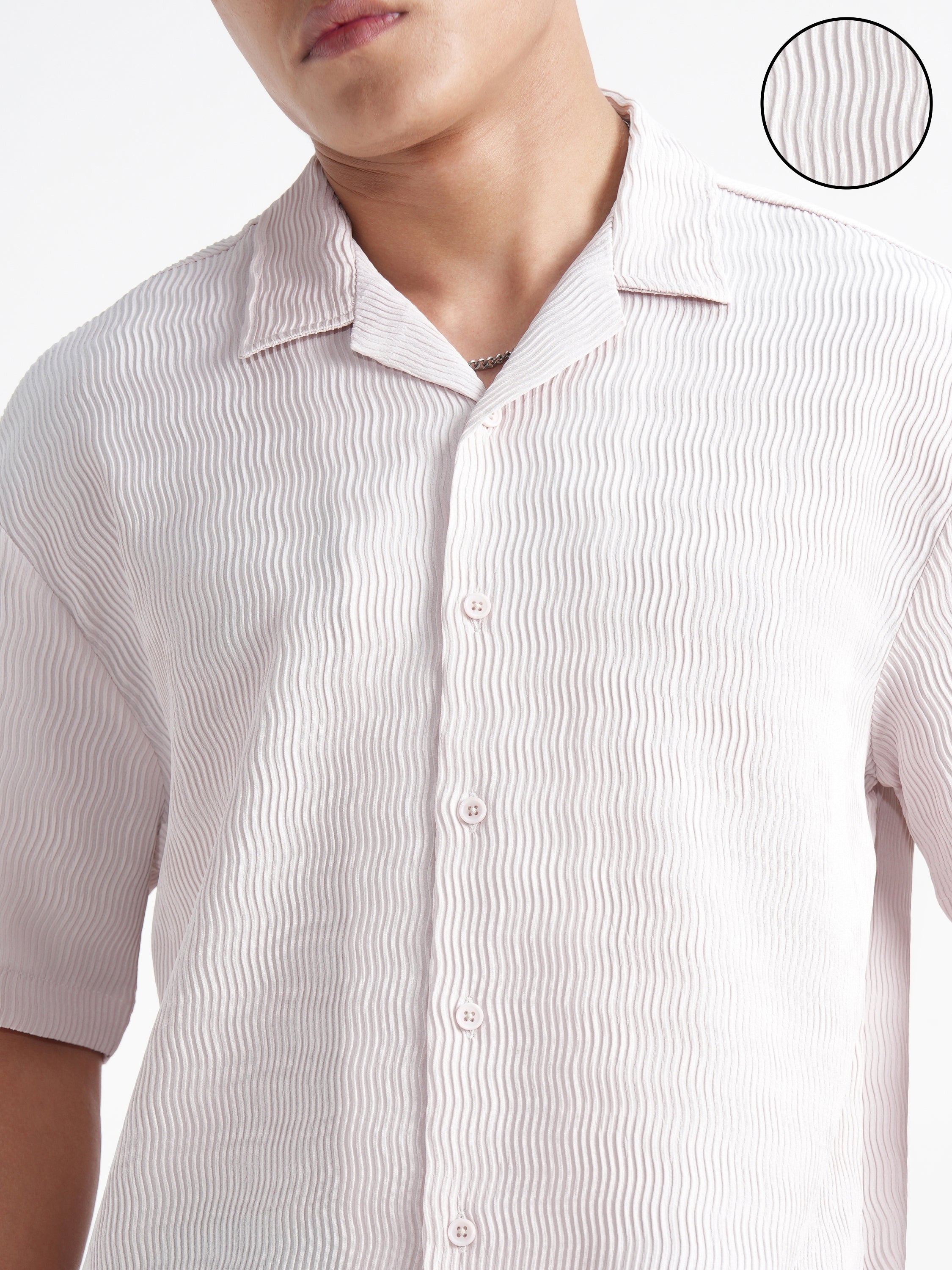 Highlander Men Cream Self Design Relaxed Fit Casual Shirt - Cream - Image 5