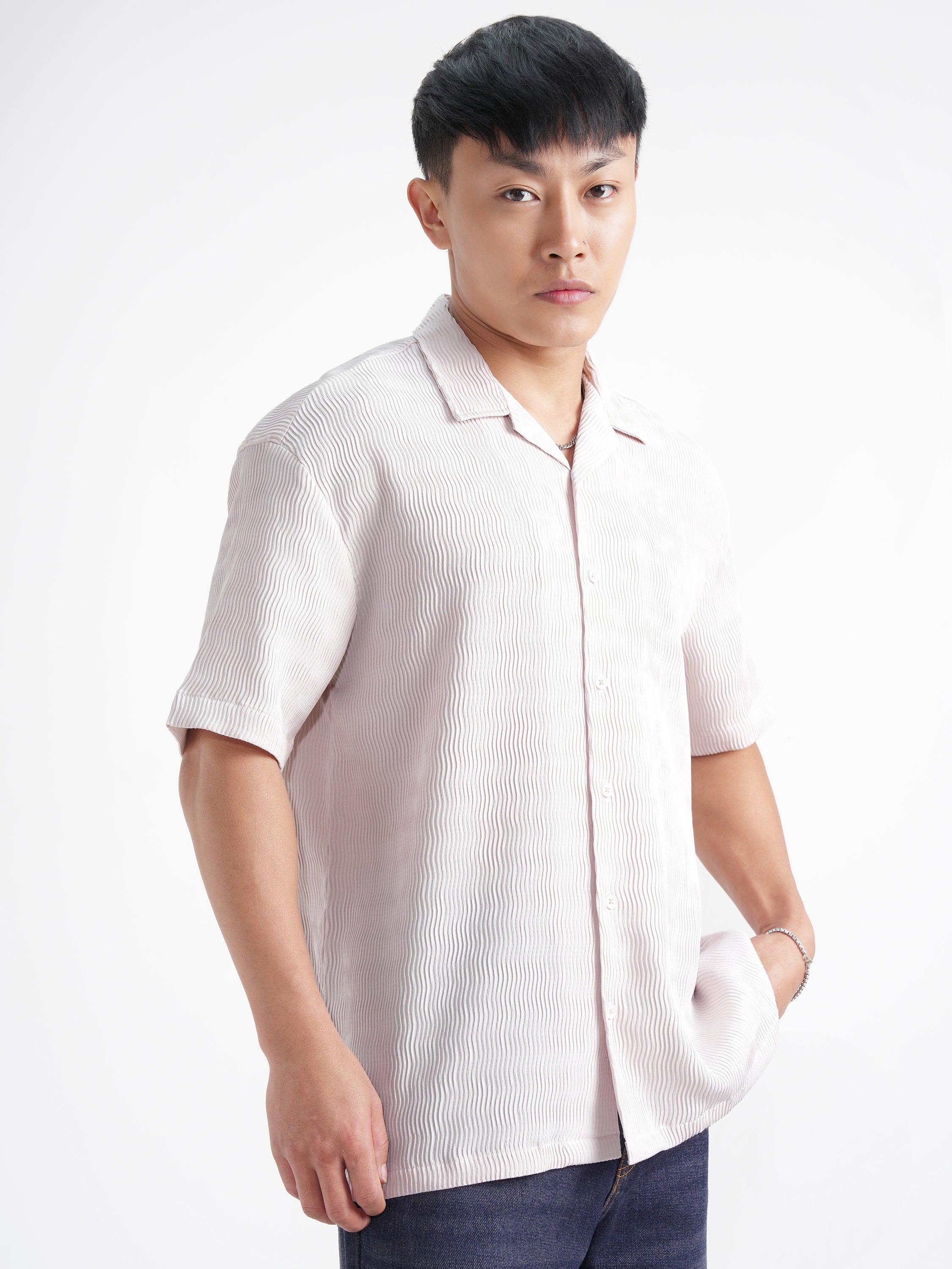 Highlander Men Cream Self Design Relaxed Fit Casual Shirt - Cream - Image 6