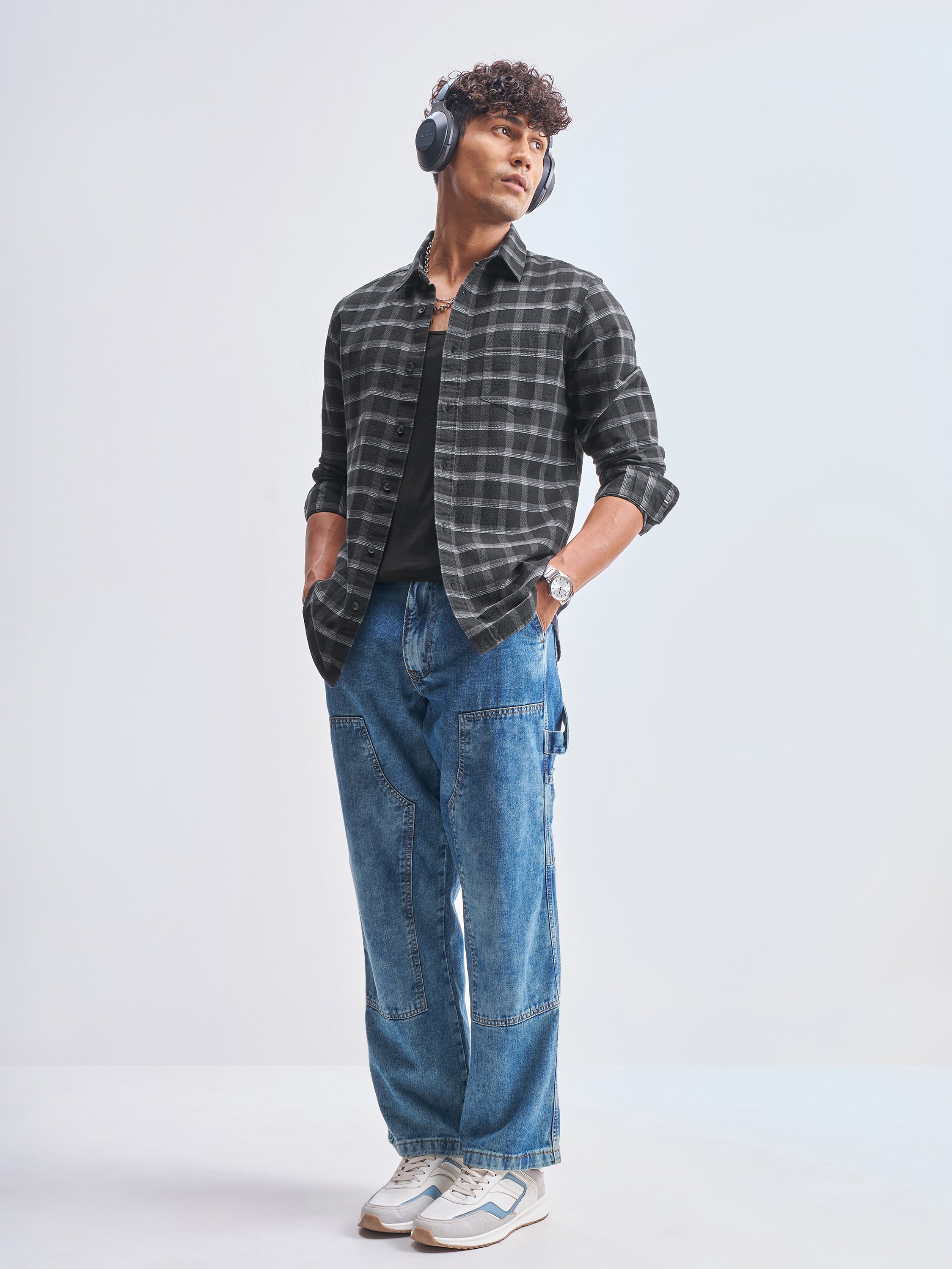 Highlander Men Black Checked Slim Fit Casual Shirt - Black - Image 2